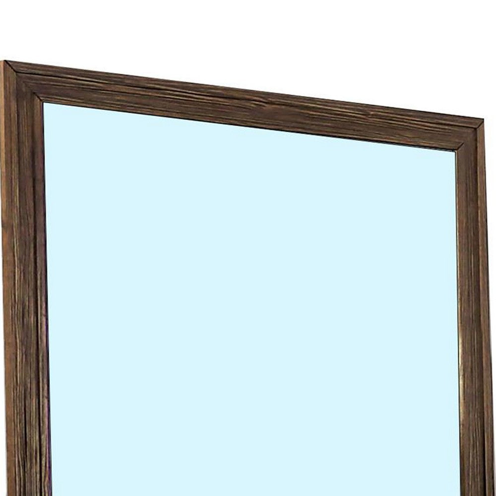 39 Inch Mirror with Rectangular Wooden Frame, Brown - BM233765