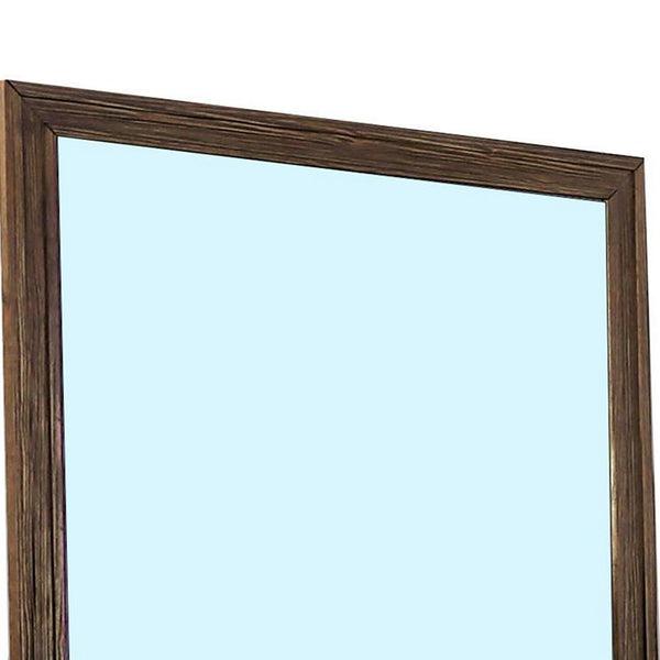 39 Inch Mirror with Rectangular Wooden Frame, Brown - BM233765
