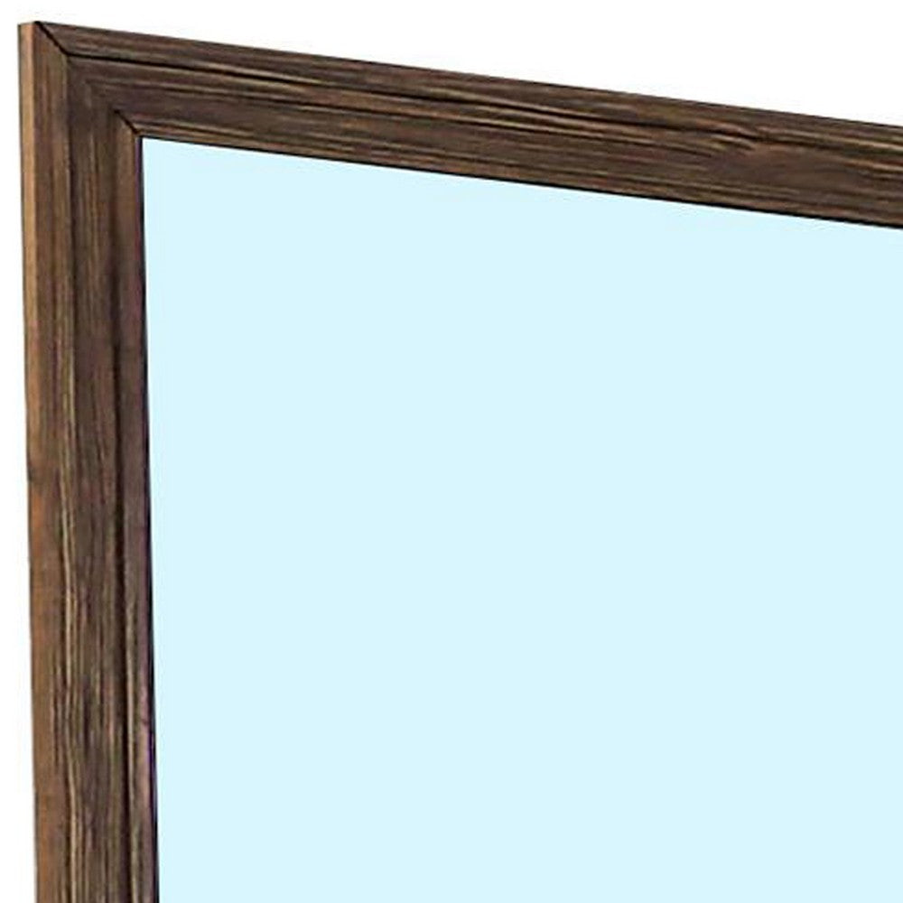 39 Inch Mirror with Rectangular Wooden Frame, Brown - BM233765
