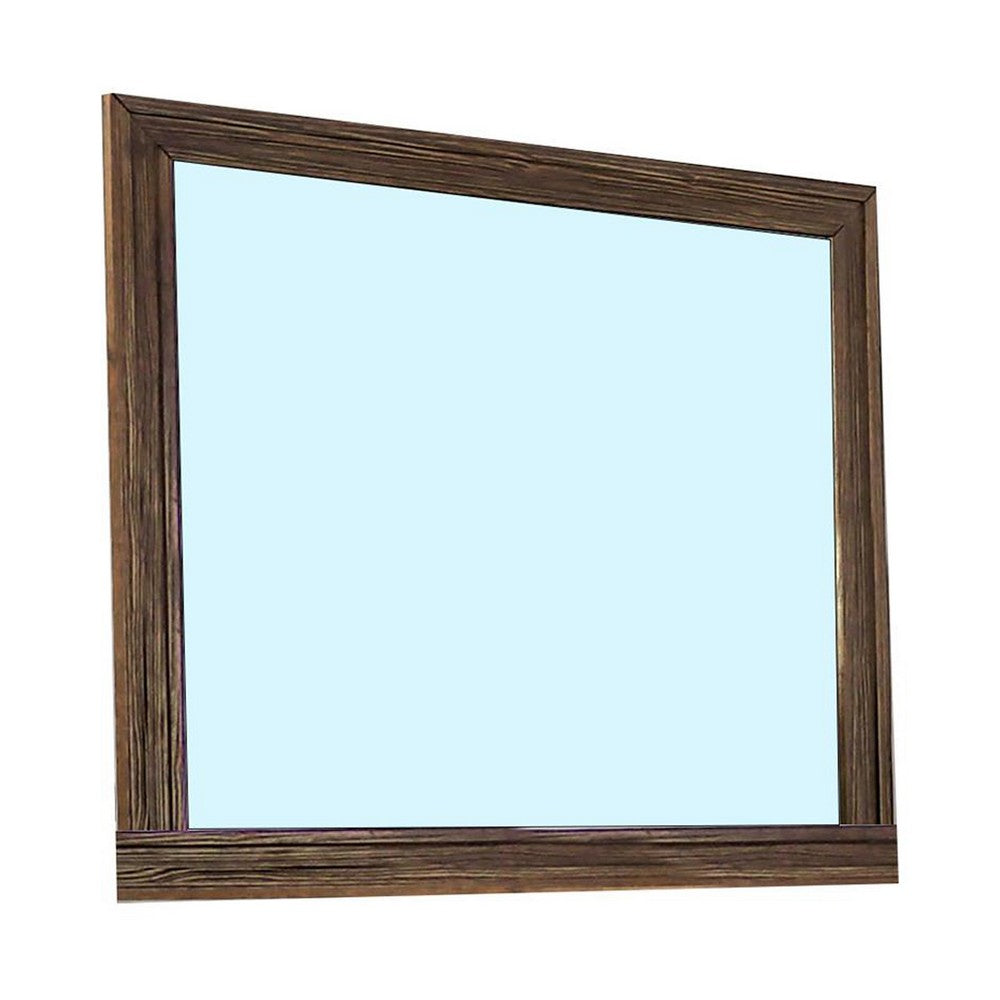 39 Inch Mirror with Rectangular Wooden Frame, Brown - BM233765