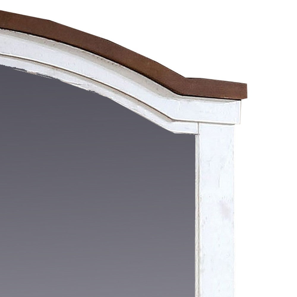 39 Inch Wooden Frame Mirror with Arched Top, White - BM233768