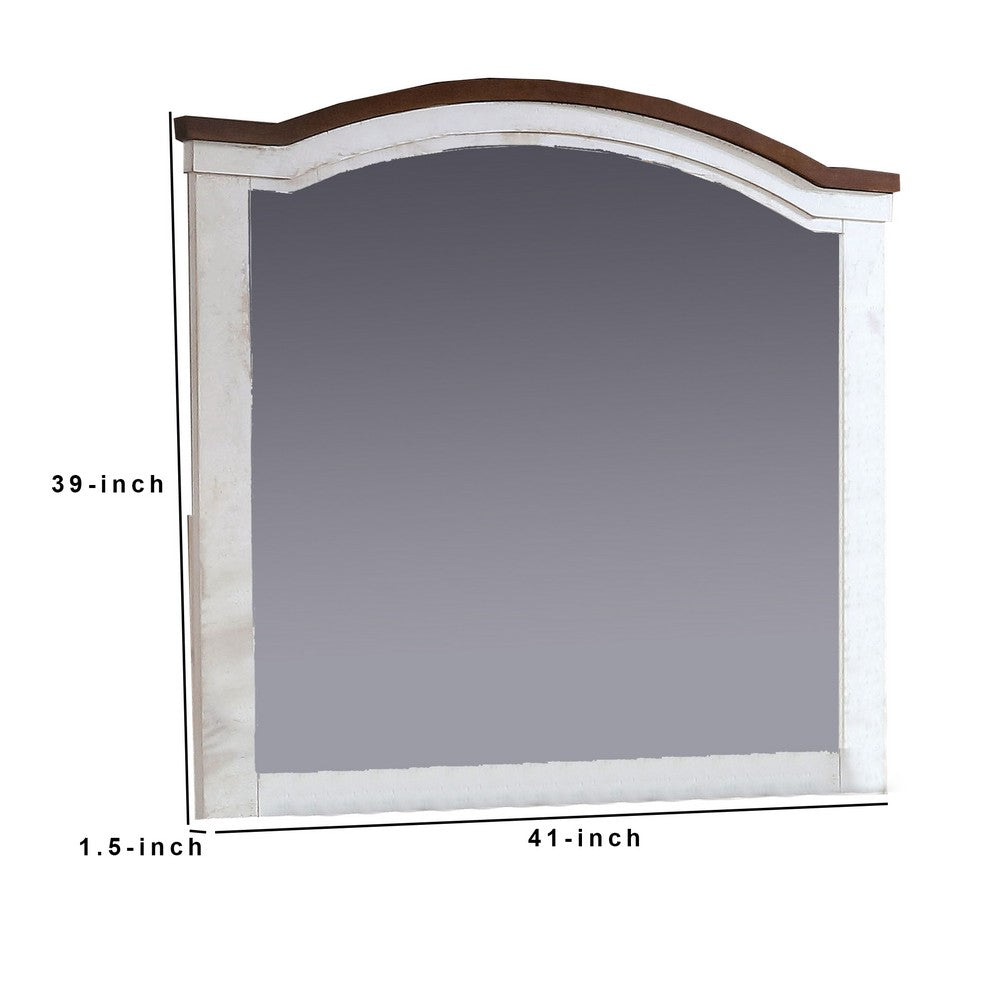 39 Inch Wooden Frame Mirror with Arched Top, White - BM233768