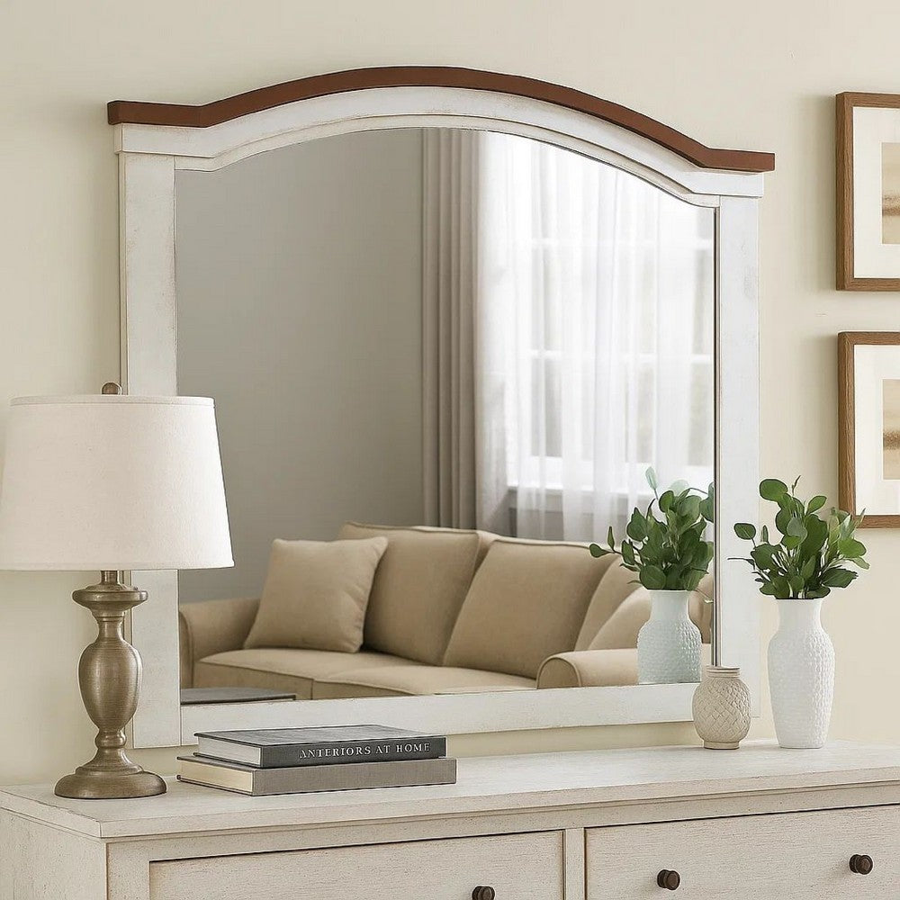 39 Inch Wooden Frame Mirror with Arched Top, White - BM233768