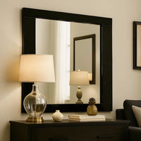 37 Inch Rectangular Mirror with Wooden Frame, Black - BM233769