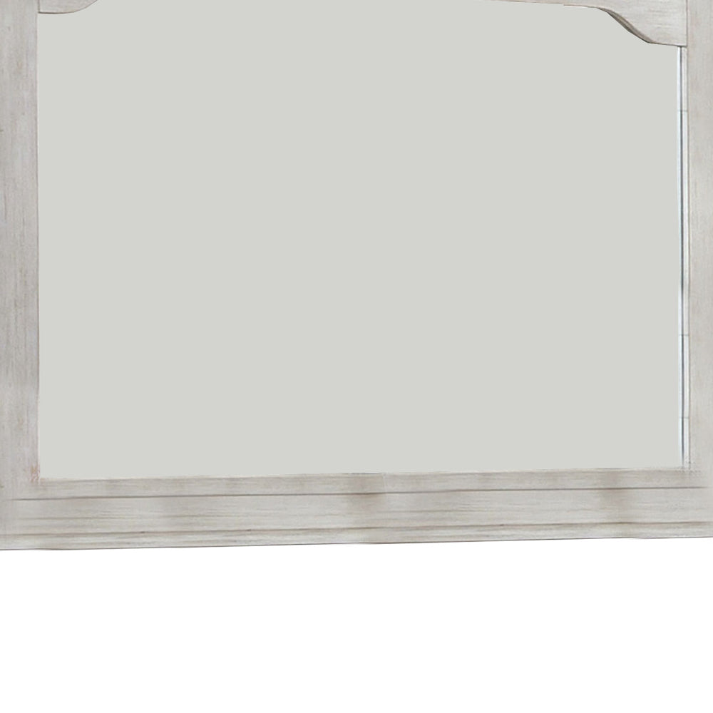 36 Inch Mirror with Chiseled Inner Wooden Frame, White - BM233771