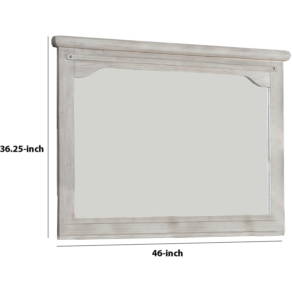 36 Inch Mirror with Chiseled Inner Wooden Frame, White - BM233771