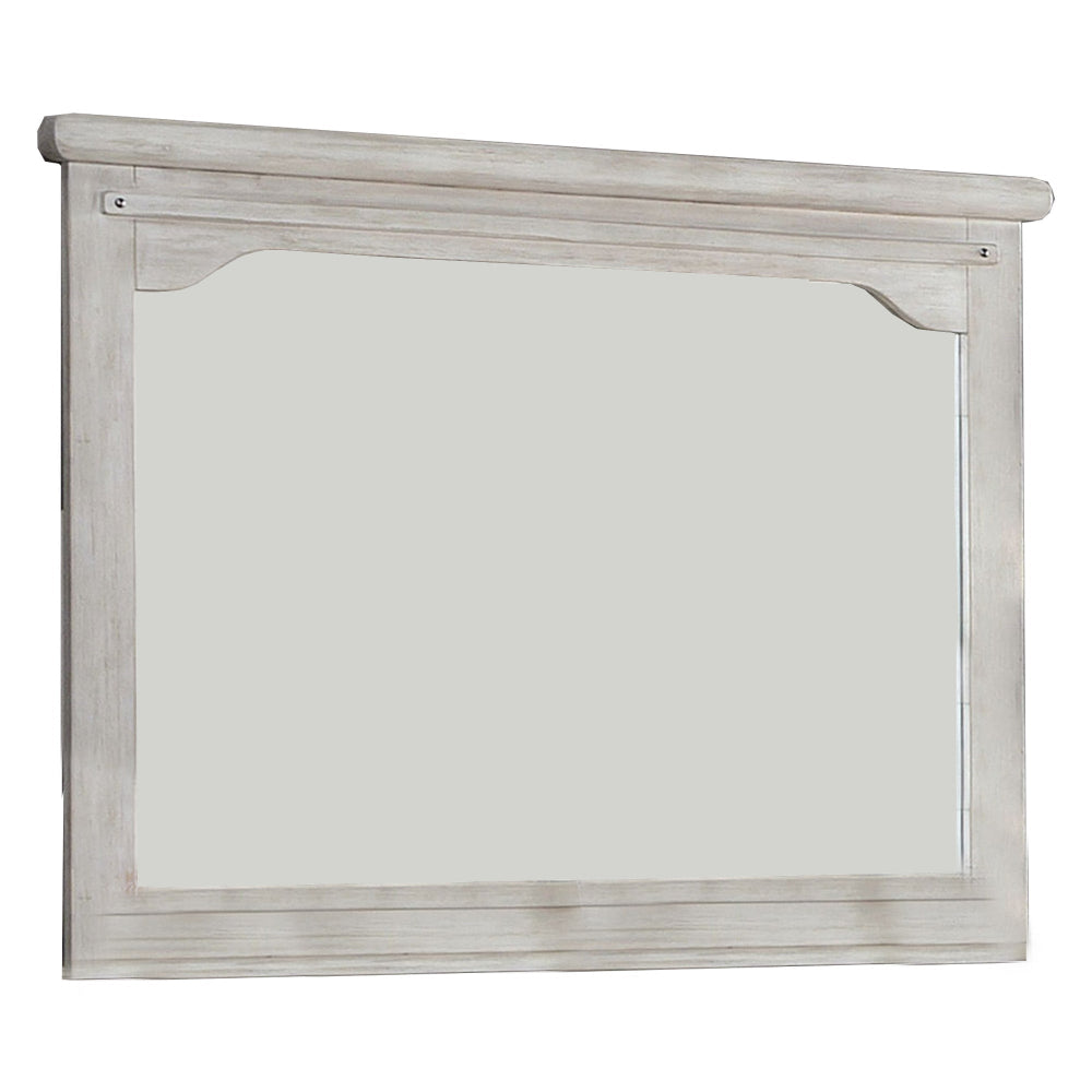 36 Inch Mirror with Chiseled Inner Wooden Frame, White - BM233771