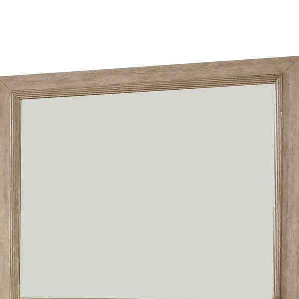 36 Inch Wooden Frame Mirror with Molded Details, Brown - BM233776