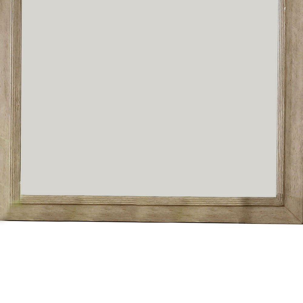 36 Inch Wooden Frame Mirror with Molded Details, Brown - BM233776