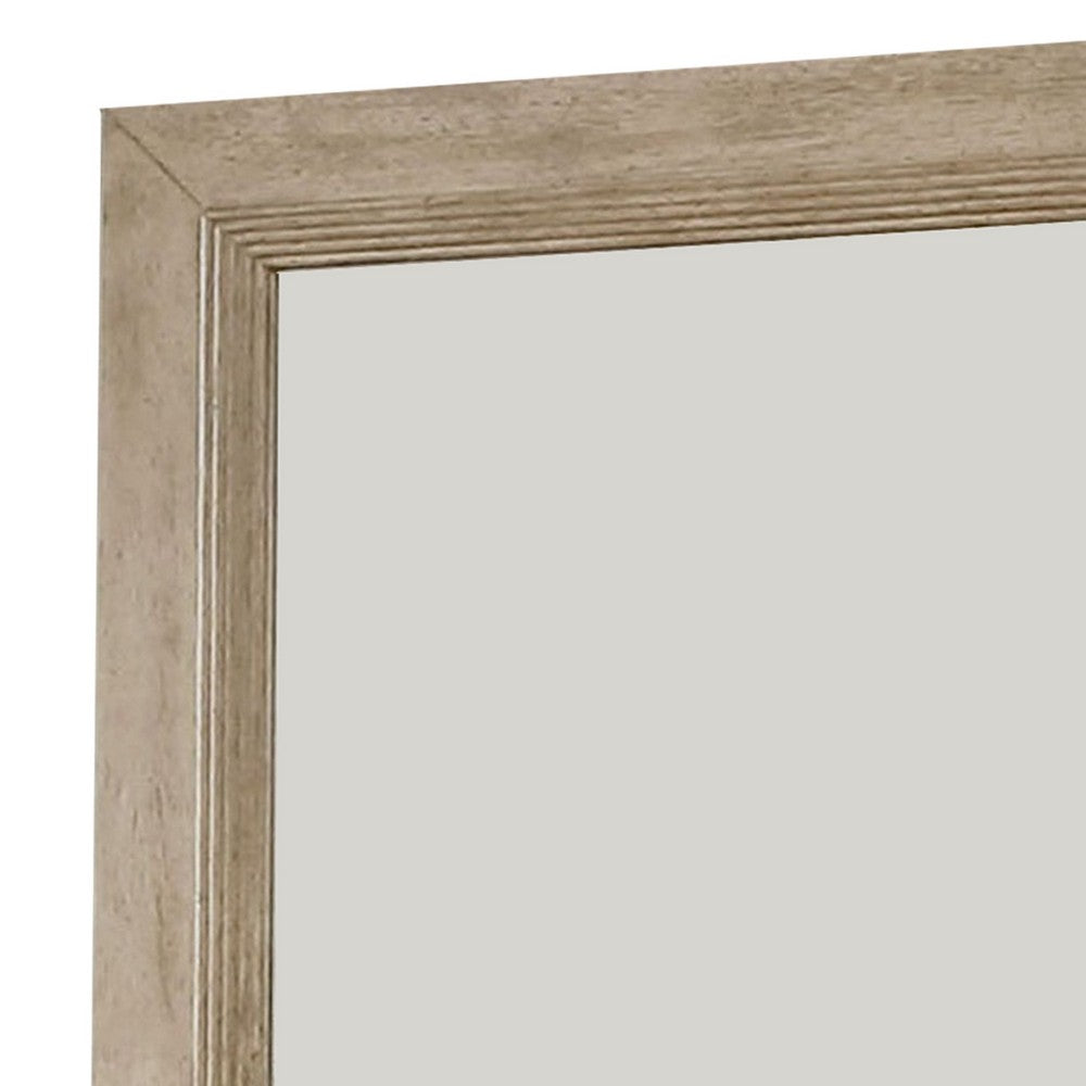36 Inch Wooden Frame Mirror with Molded Details, Brown - BM233776