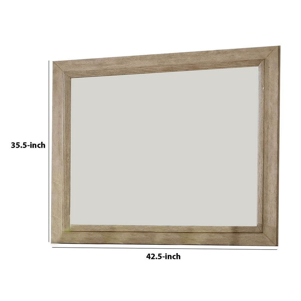 36 Inch Wooden Frame Mirror with Molded Details, Brown - BM233776