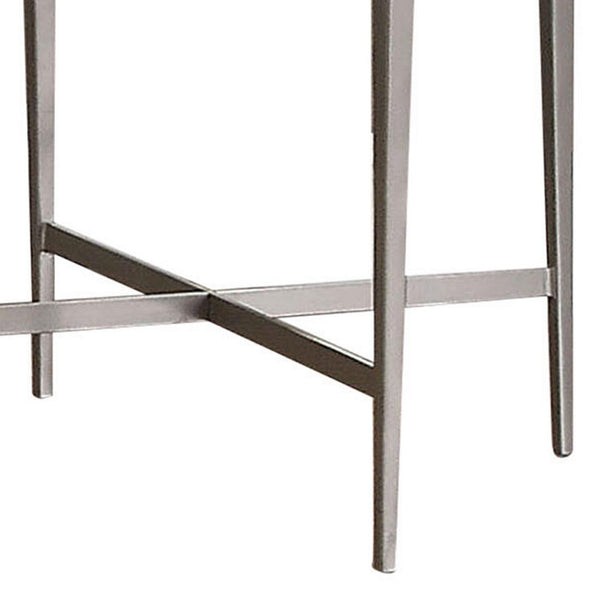 Round Glass Top Metal End Table with Sleek Tapered Legs, Silver - BM233781