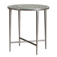 Round Glass Top Metal End Table with Sleek Tapered Legs, Silver - BM233781