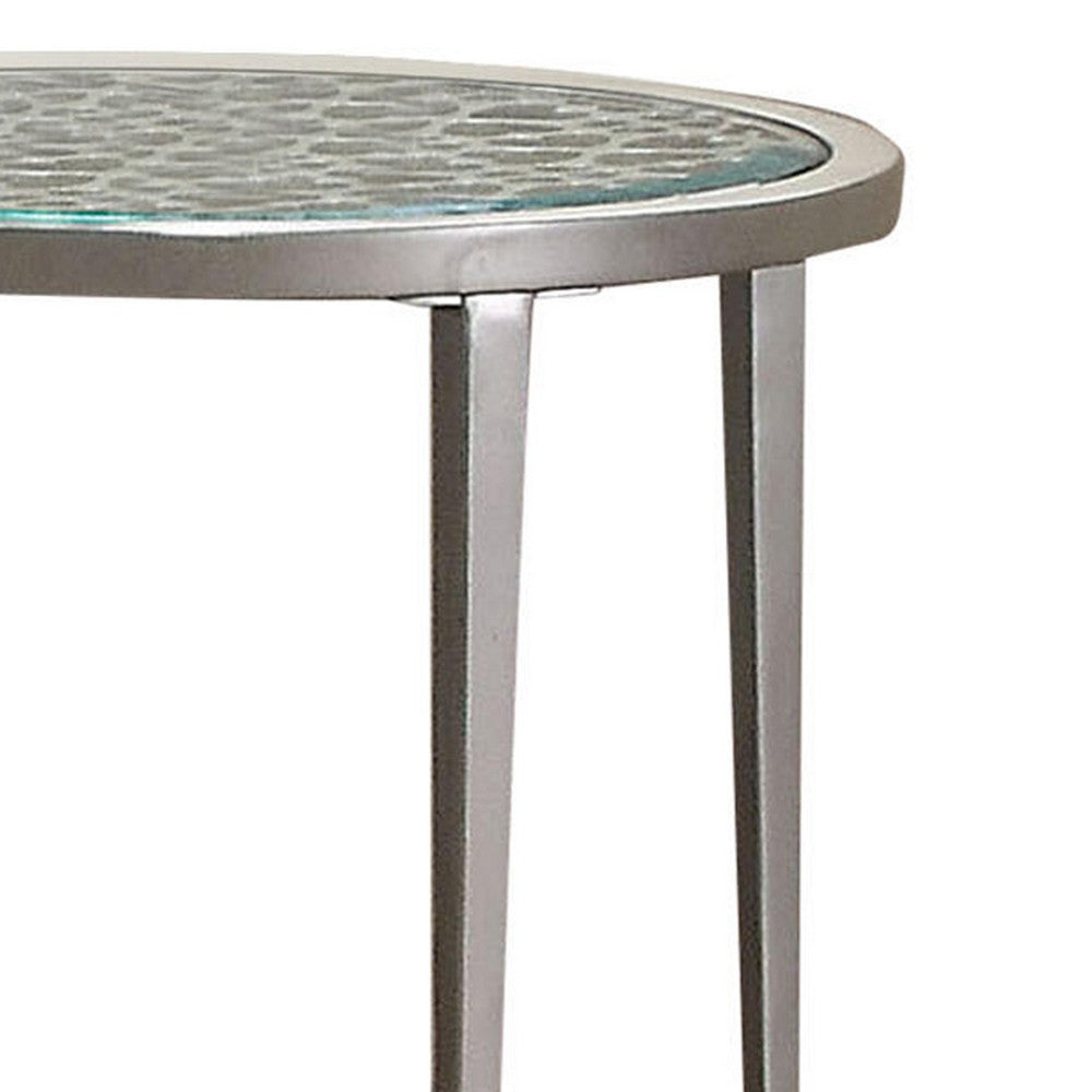 Round Glass Top Metal End Table with Sleek Tapered Legs, Silver - BM233781