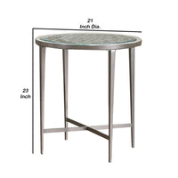 Round Glass Top Metal End Table with Sleek Tapered Legs, Silver - BM233781