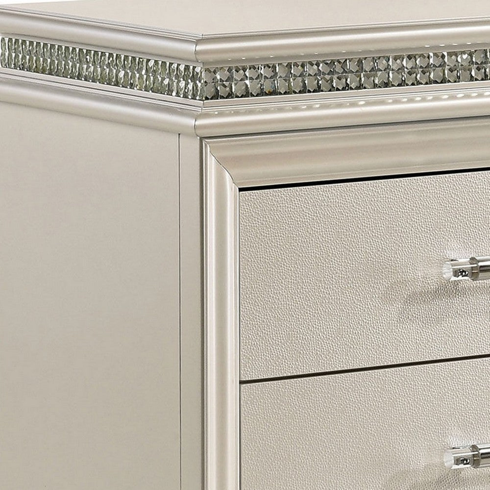 2 Drawer Nightstand with Acrylic Feet and Crystal Accents, Silver - BM233784