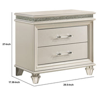 2 Drawer Nightstand with Acrylic Feet and Crystal Accents, Silver - BM233784