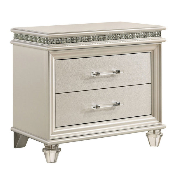 2 Drawer Nightstand with Acrylic Feet and Crystal Accents, Silver - BM233784