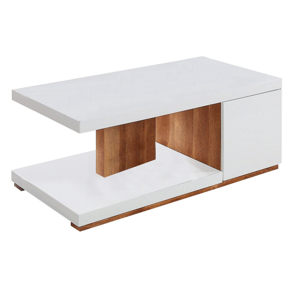 Replicated Wooden Base Coffee Table with 1 Open Shelf, White and Brown - BM233791