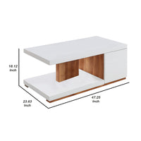 Replicated Wooden Base Coffee Table with 1 Open Shelf, White and Brown - BM233791