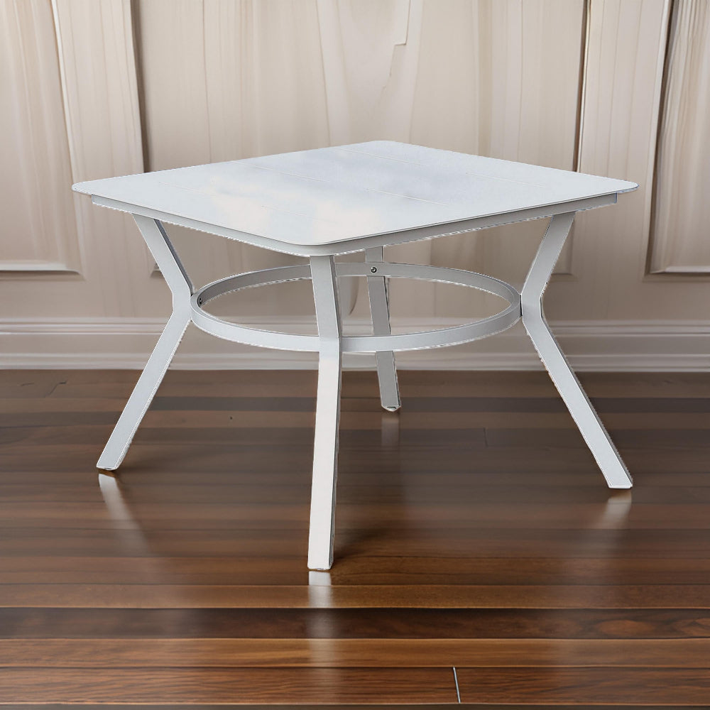 Plank Top Aluminum Patio Table with Flared Legs, White - BM233798