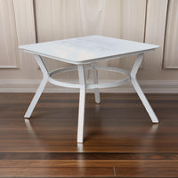 Plank Top Aluminum Patio Table with Flared Legs, White - BM233798