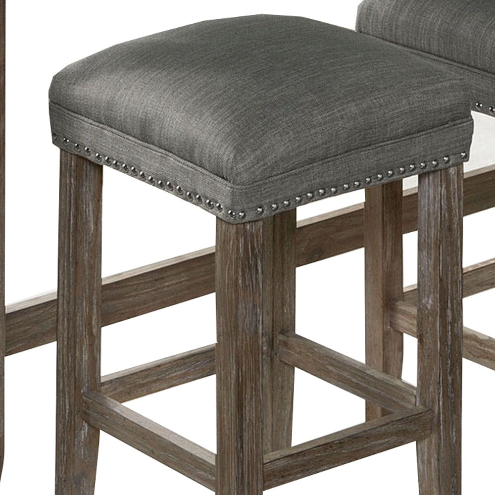 4 Piece Wooden Counter Height Table with Fabric Padded Stool, Brown - BM233803