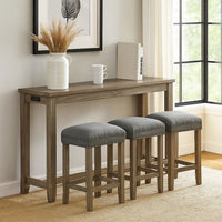4 Piece Wooden Counter Height Table with Fabric Padded Stool, Brown - BM233803