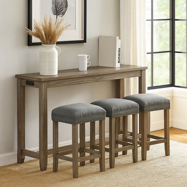 4 Piece Wooden Counter Height Table with Fabric Padded Stool, Brown - BM233803
