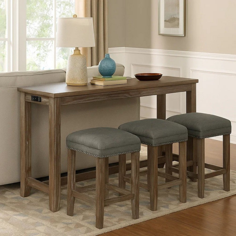 4 Piece Wooden Counter Height Table with Fabric Padded Stool, Brown - BM233803