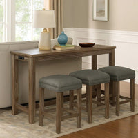 4 Piece Wooden Counter Height Table with Fabric Padded Stool, Brown - BM233803