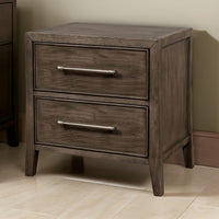 2 Drawer Wooden Nightstand with Metal Bar Pulls and USB Port, Brown - BM233845