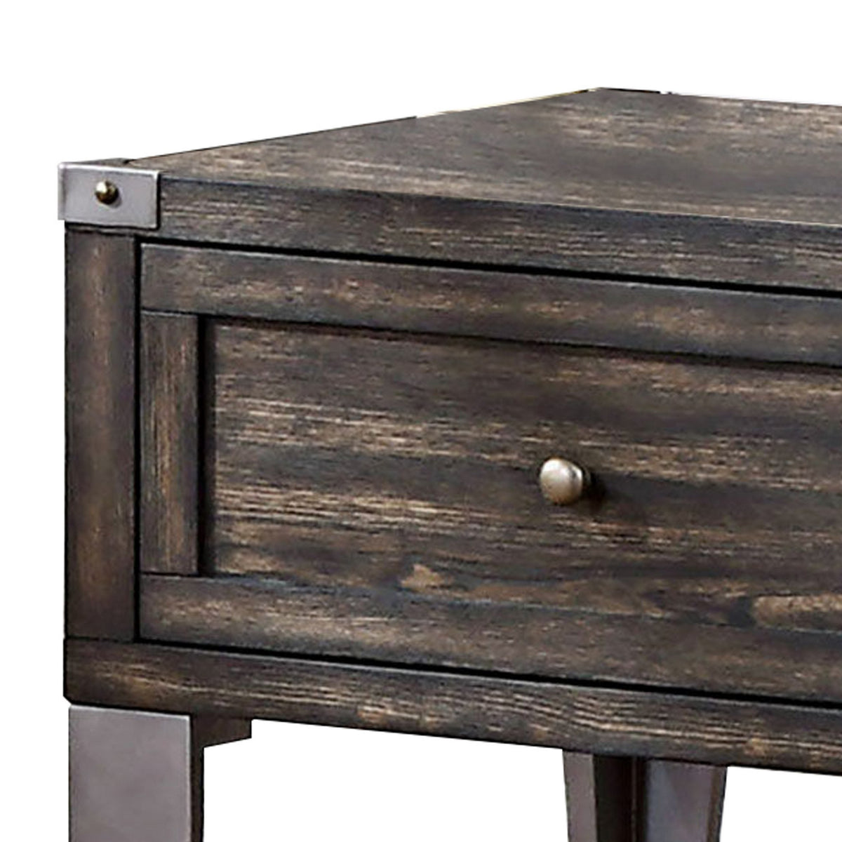 1 Drawer Wooden End Table with Metal Angled Legs, Brown - BM233853