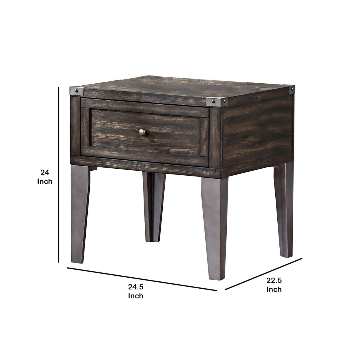 1 Drawer Wooden End Table with Metal Angled Legs, Brown - BM233853