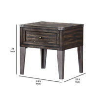 1 Drawer Wooden End Table with Metal Angled Legs, Brown - BM233853