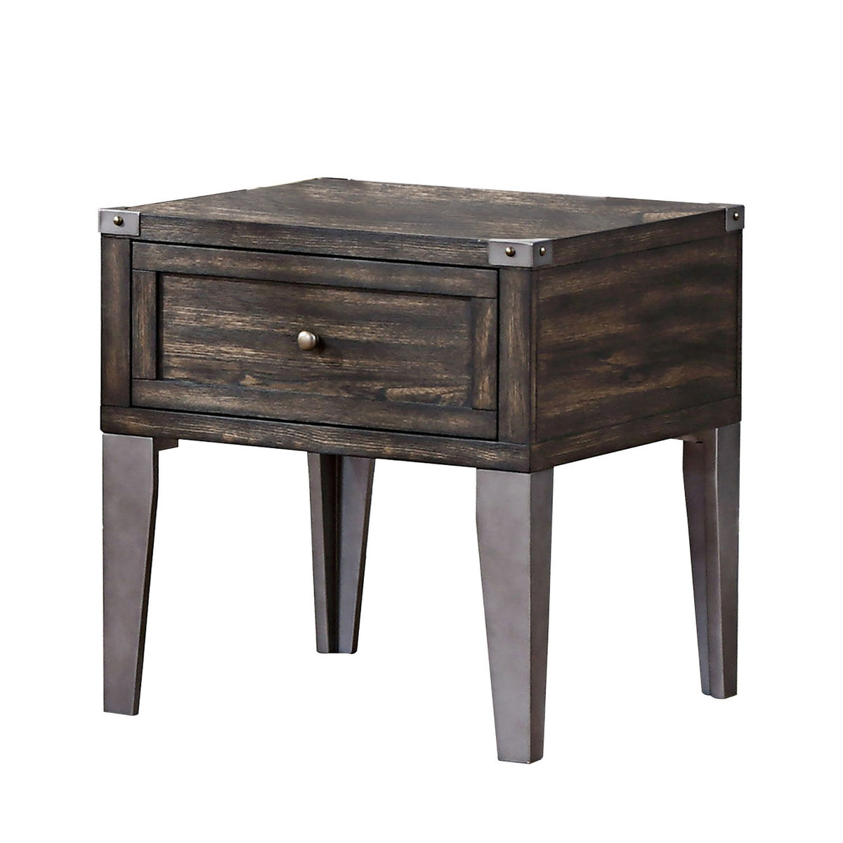 1 Drawer Wooden End Table with Metal Angled Legs, Brown - BM233853