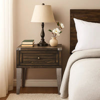 1 Drawer Wooden End Table with Metal Angled Legs, Brown - BM233853