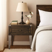 1 Drawer Wooden End Table with Metal Angled Legs, Brown - BM233853