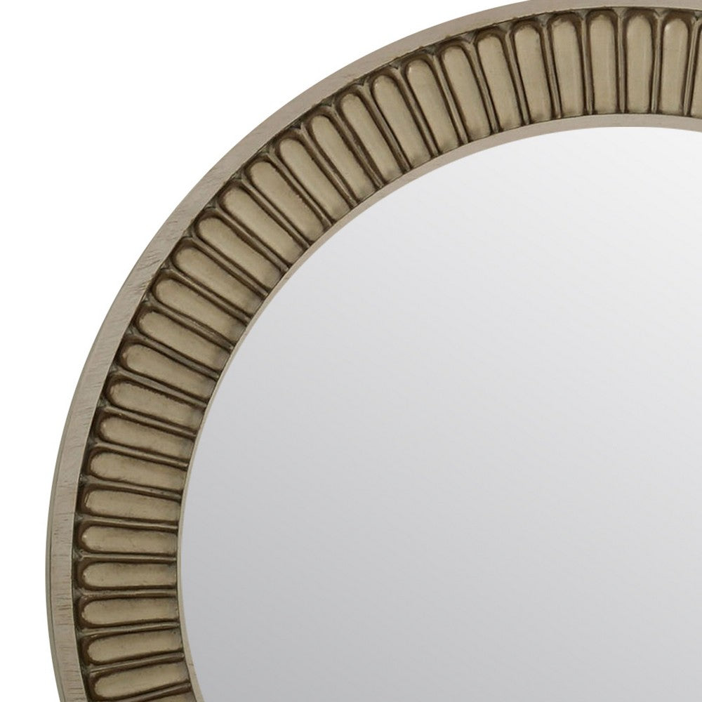 Traditional Style Round Mirror with Decorative Trim Edges, White - BM233863