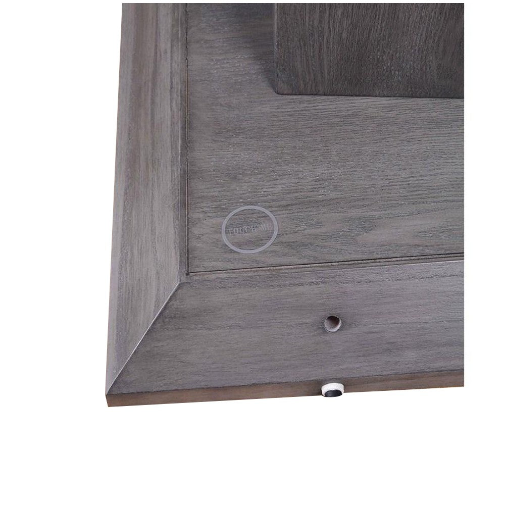 Glass Top End Table with Wooden Pedestal Base, Gray - BM233876