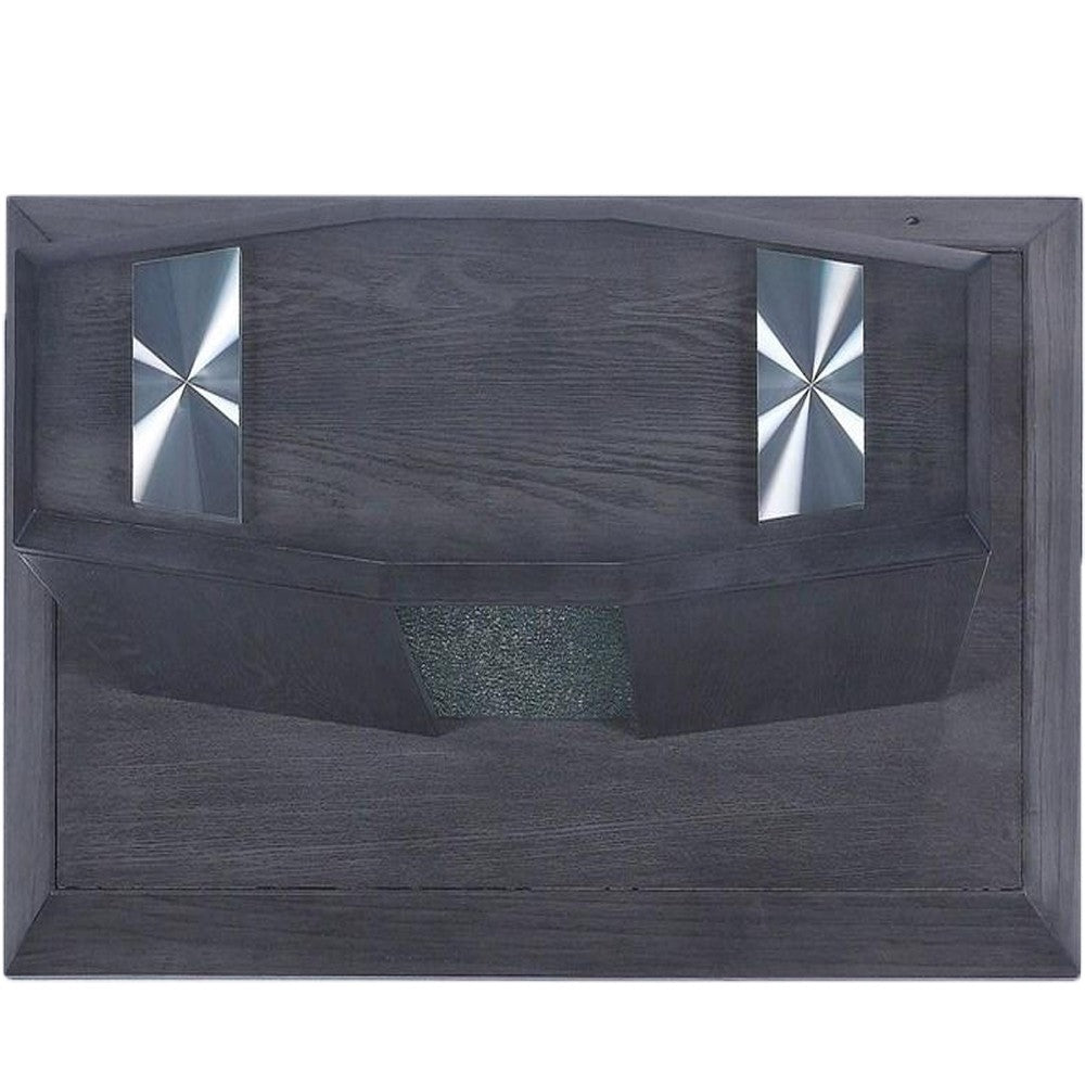 Glass Top End Table with Wooden Pedestal Base, Gray - BM233876