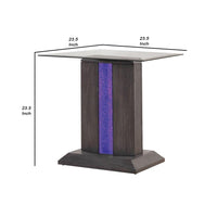 Glass Top End Table with Wooden Pedestal Base, Gray - BM233876
