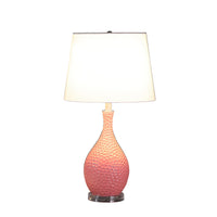 Pin Bowl Design Metal Table Lamp with Hammered Pattern, Pink  - BM233920