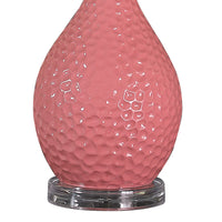 Pin Bowl Design Metal Table Lamp with Hammered Pattern, Pink  - BM233920