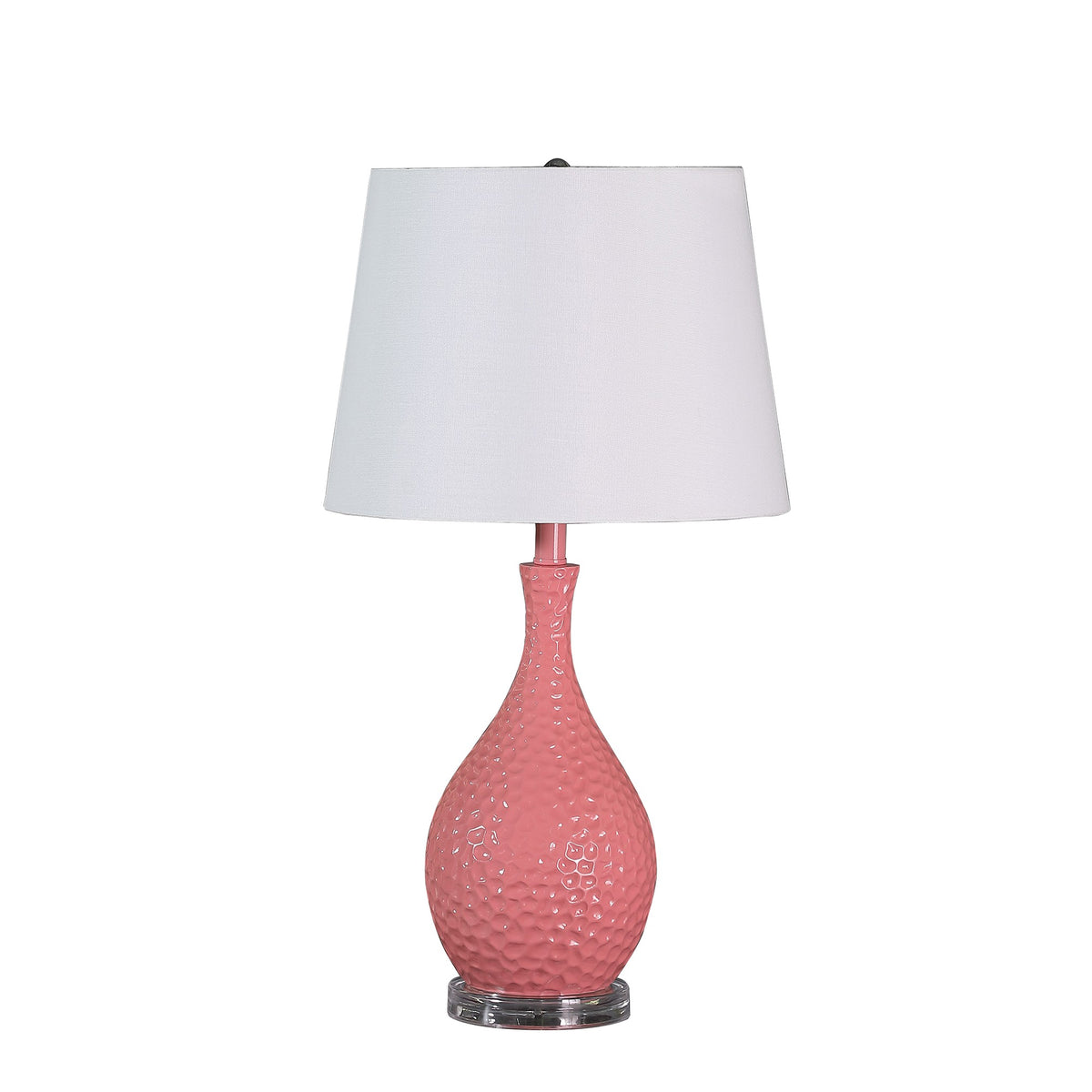 Pin Bowl Design Metal Table Lamp with Hammered Pattern, Pink  - BM233920