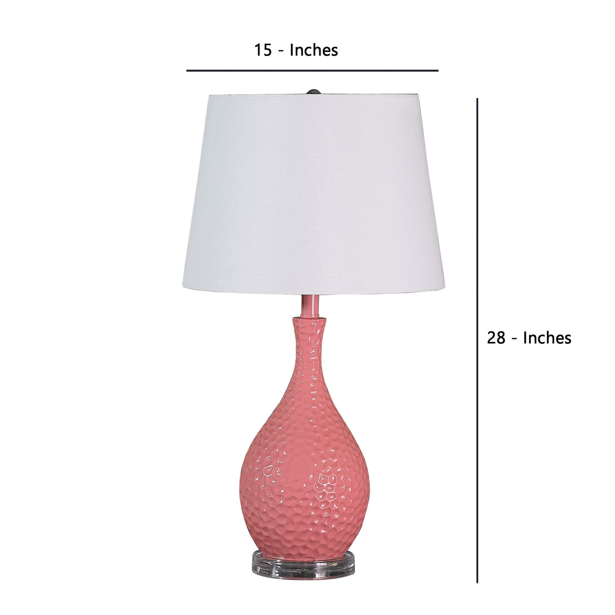 Pin Bowl Design Metal Table Lamp with Hammered Pattern, Pink  - BM233920