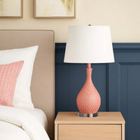 Pin Bowl Design Metal Table Lamp with Hammered Pattern, Pink  - BM233920
