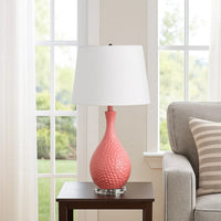 Pin Bowl Design Metal Table Lamp with Hammered Pattern, Pink  - BM233920