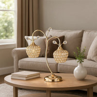 Floral Tree Design Metal Table Lamp with Dome Shade and Crystals, Gold - BM233923