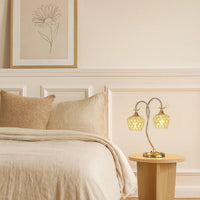 Floral Tree Design Metal Table Lamp with Dome Shade and Crystals, Gold - BM233923